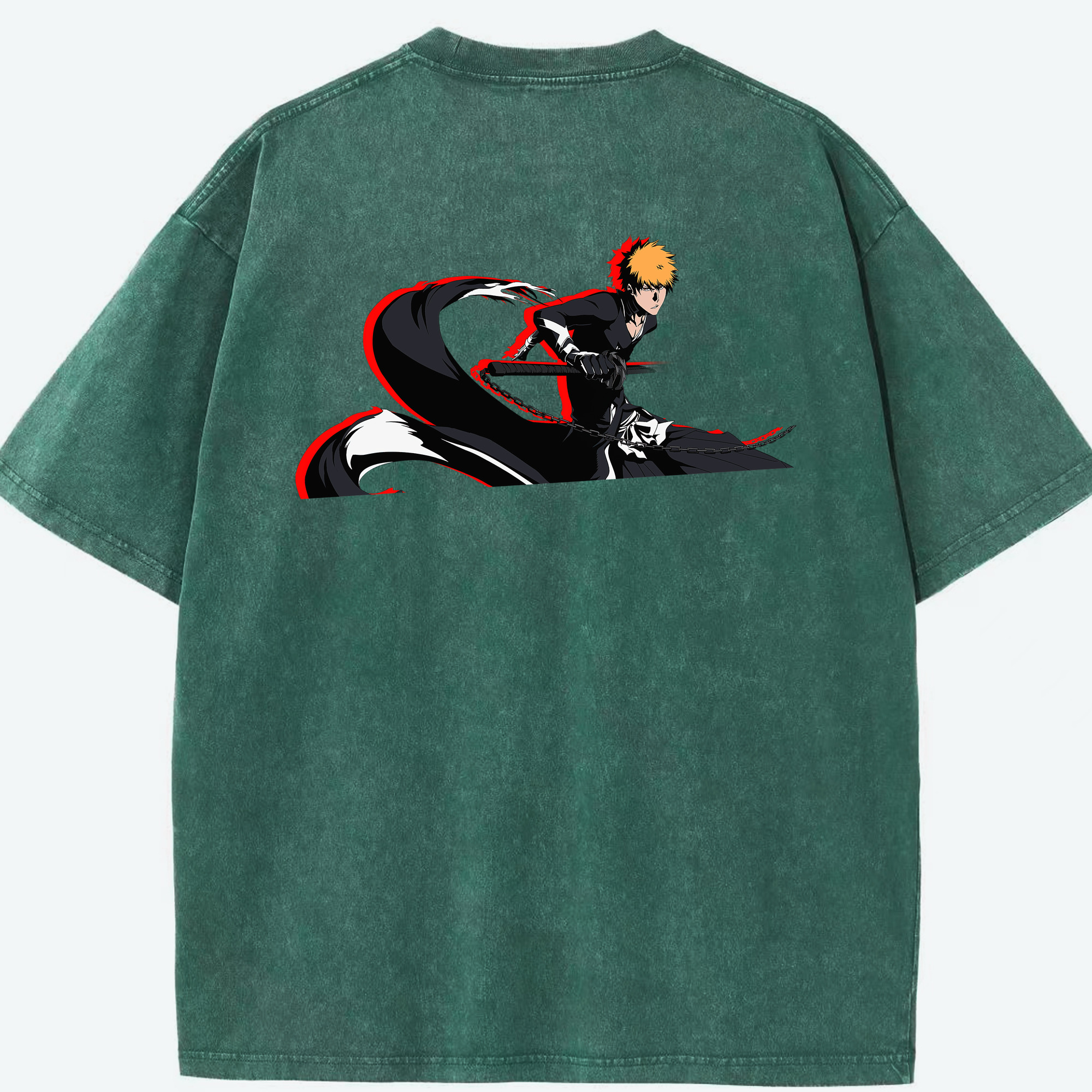 （画像用） ブリーチ 黒崎一護（くろさき いちご）BLEACH Kurosaki Ichigo 綿100% ヴィンテージ風 半袖Tシャツ（背面プリント）